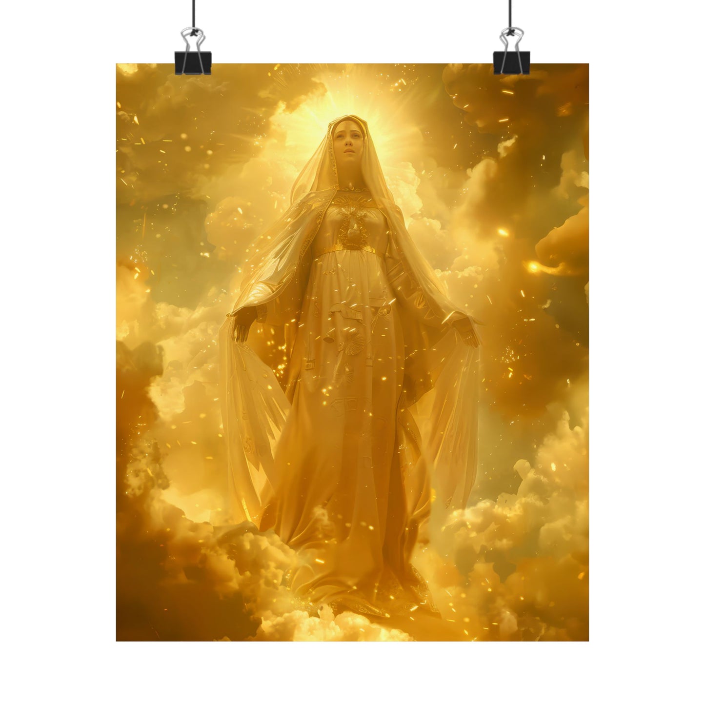 Virgin Mary - Mystical Sun - Golden Mary Poster Print - Sanctified Souls Print - Multiple Sizes - Premium Posters - Catholic Art