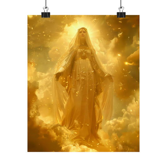 Virgin Mary - Mystical Sun - Golden Mary Poster Print - Sanctified Souls Print - Multiple Sizes - Premium Posters - Catholic Art