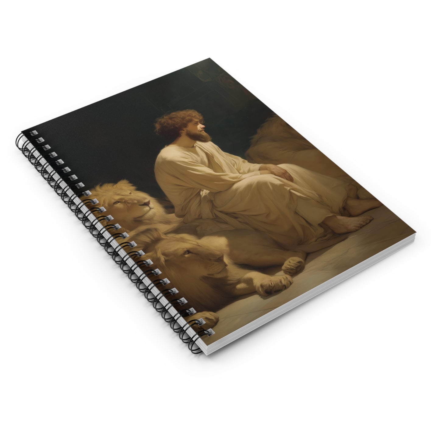 Faith Amid the Beasts - Daniel in the Lions Den - Sanctified Souls Art - Religious Based Notebook - Spiral Notebook - Prayer journal