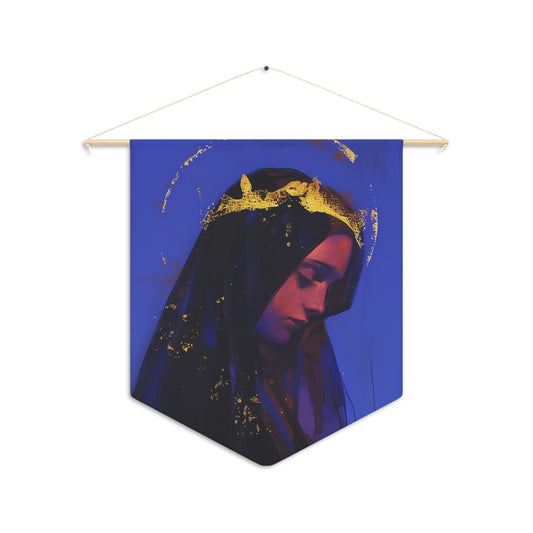 Mary, Mother of God - Queen of Heaven and Earth Pennant / Banner / Wall Hanging - Prayer room art - 18" x 21" - Catholic Gift