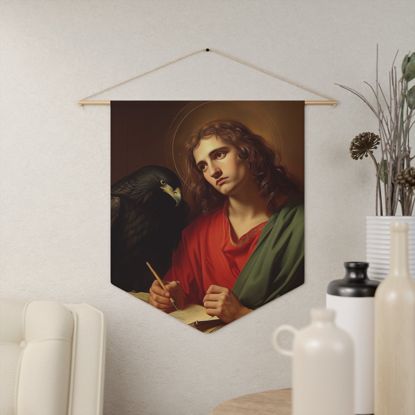 Saint John the Apostle Pennant / Banner / Wall Hanging - Prayer room art - Catholic Home Art - Large Saint Art for your home - 18" x 21"