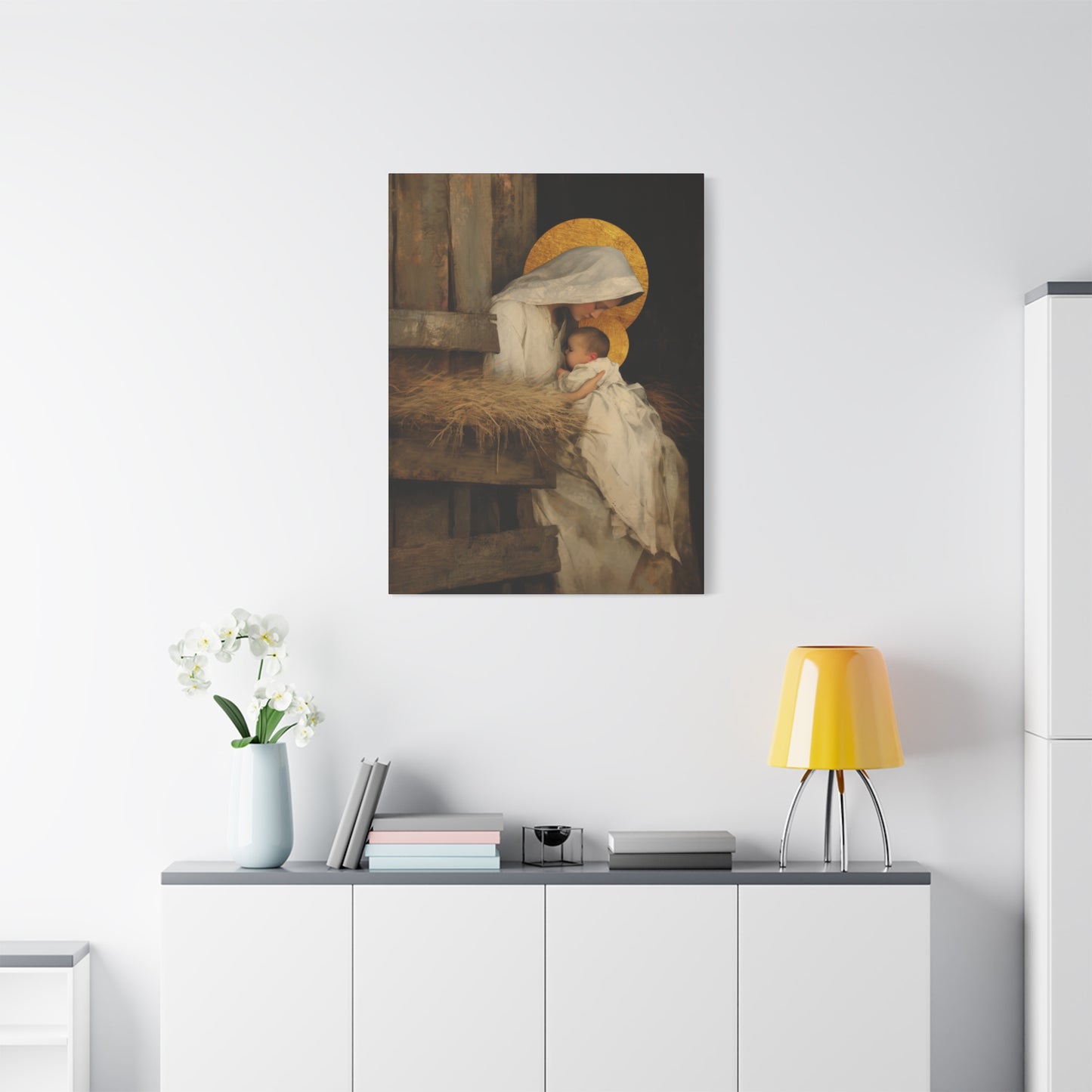 Our Lady of the Manger - Mother Mary and the Christ Child - Gallery Wrapped Canvas - Print - Religious Art for your Home - Catholic