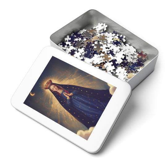 Our Lady of Pontmain - Puzzle and Tin - Religious Jigsaw Puzzle (30, 110, 252, 500,1000) - Gift Catholic Families - Mother Mary Art