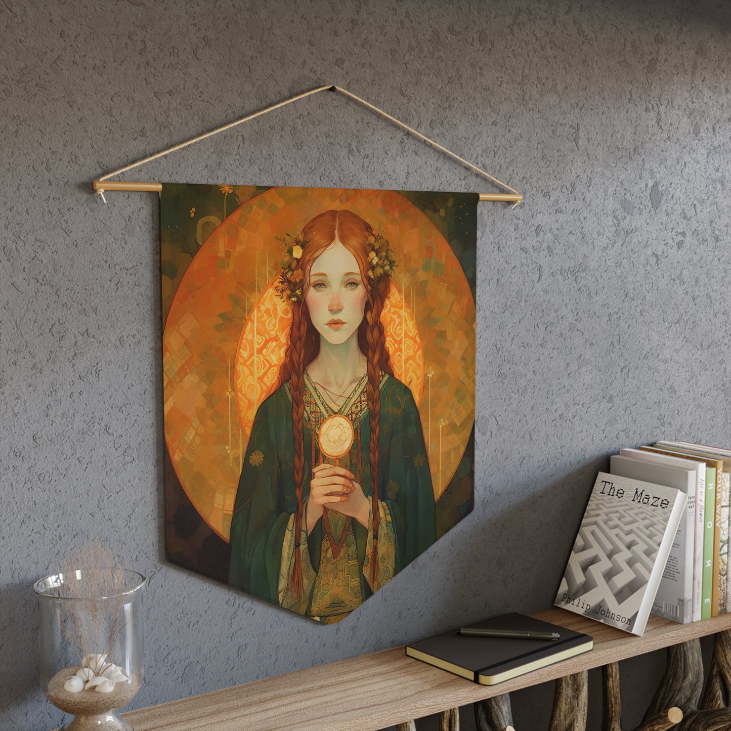 Saint Brigid of Ireland Wall Banner / Wall Hanging / Pennant - Religious Art - Prayer room - Catholic Art - Large Print - 18" x 21"