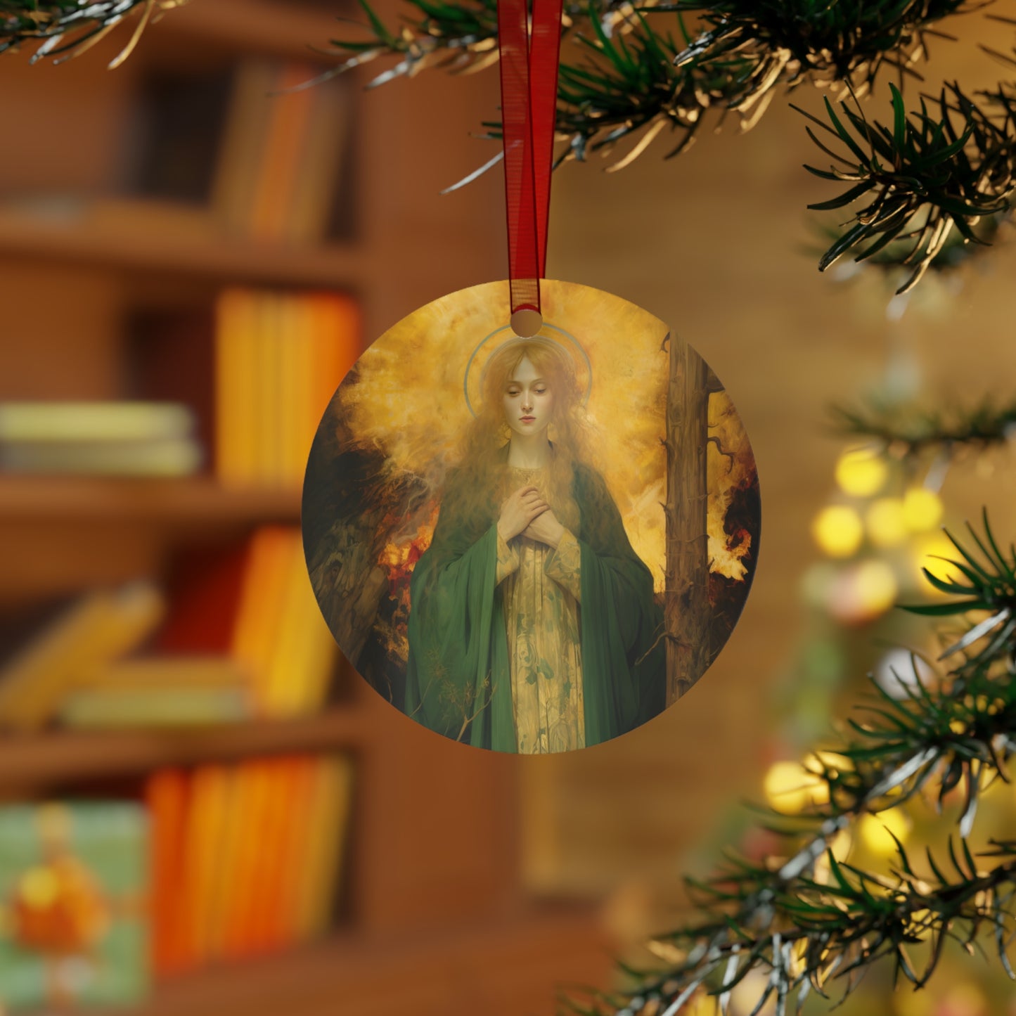 Saint Afra Metal Ornament - Religious Holiday Christmas Ornament and Keepsake - Double sided - Prayer Ornament