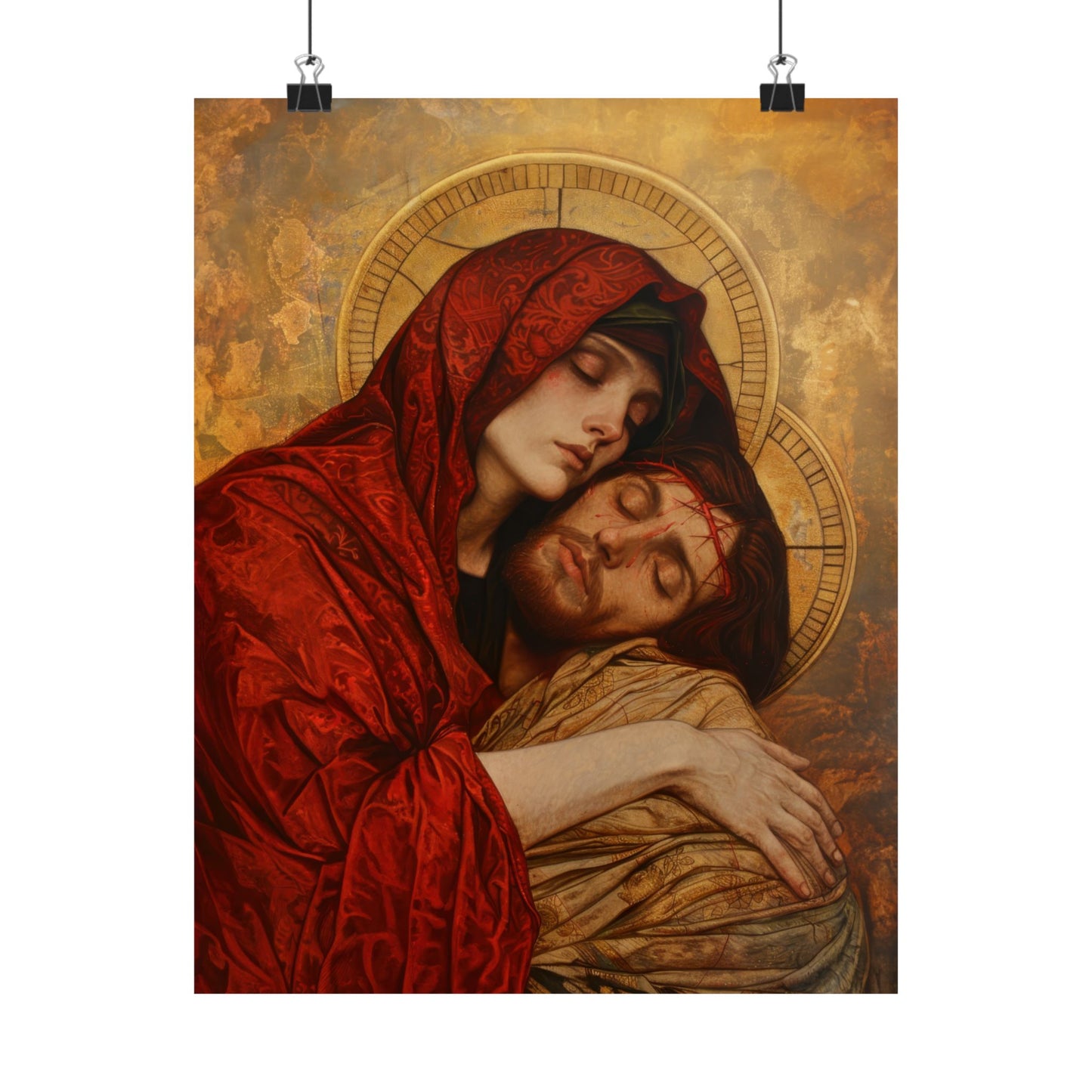 Eternal Sorrow - Mary's Mourning Beneath the Cross - Sanctified Souls Print - Multiple Sizes - Premium Posters - Catholic Art - Christian