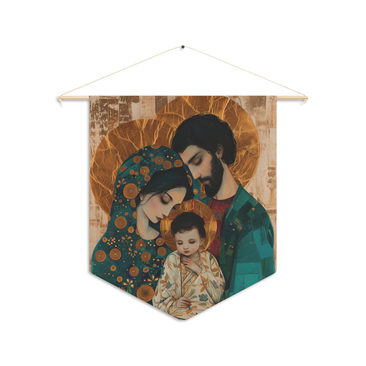 Sacred Love- The Holy Family Portrait Wall Banner / Wall Hanging - Prayer room art - Catholic - Large - 18" x 21" - Jesus, Mary, Joseph
