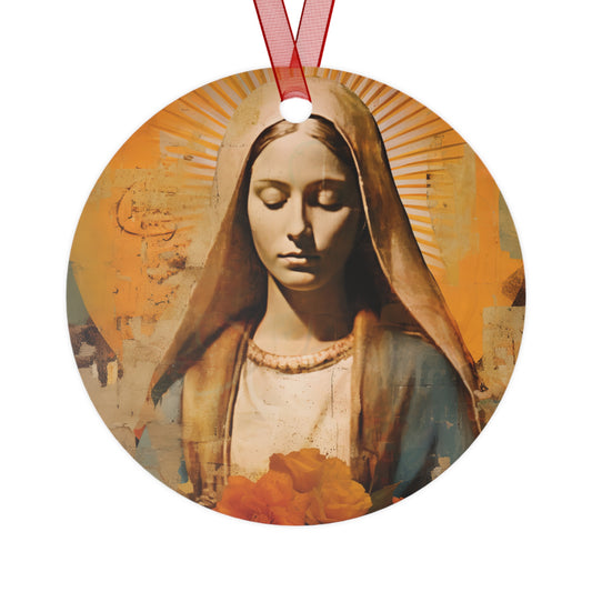 Blessed and Beloved : Mary in Art Metal Ornament - Religious Holiday Christmas Ornament and Keepsake - Double sided - Virgin Mary