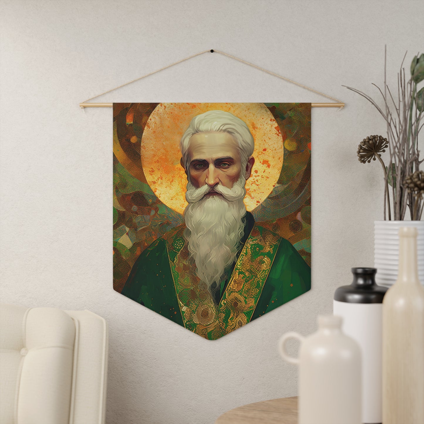 Saint Patrick Banner / Wall Hanging / Pennant - Prayer room - Catholic Art - Saint Art - Large Saint Print - 18" x 21"