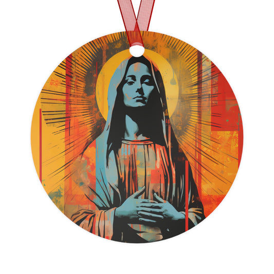 Mary's Light - Virgin Mary Art Metal Ornament - Religious Holiday Christmas Ornament and Keepsake - Double sided - Pop art