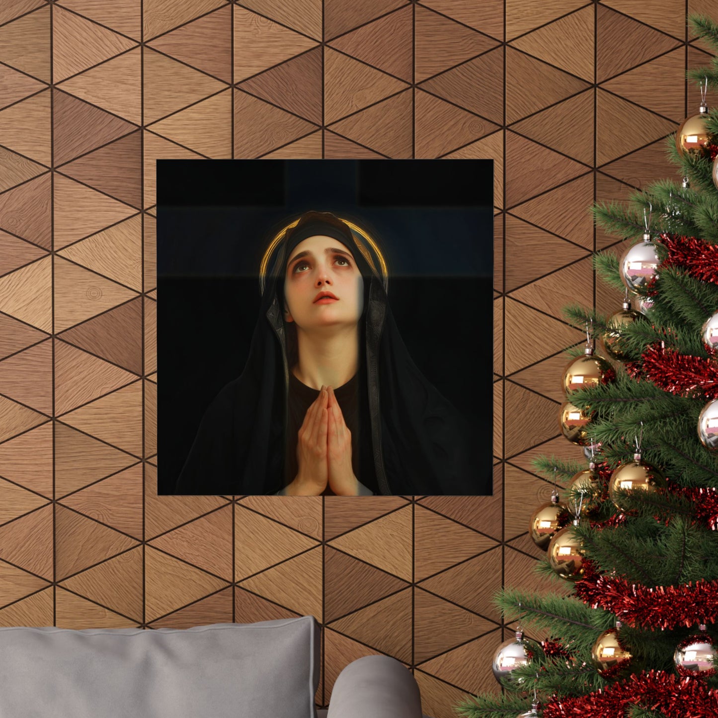 Our Lady of the Cross - Mother Mary  - Our Lady of the Crucifix - Marian Art  - Sanctified Souls Print - Multiple Sizes - Premium Posters