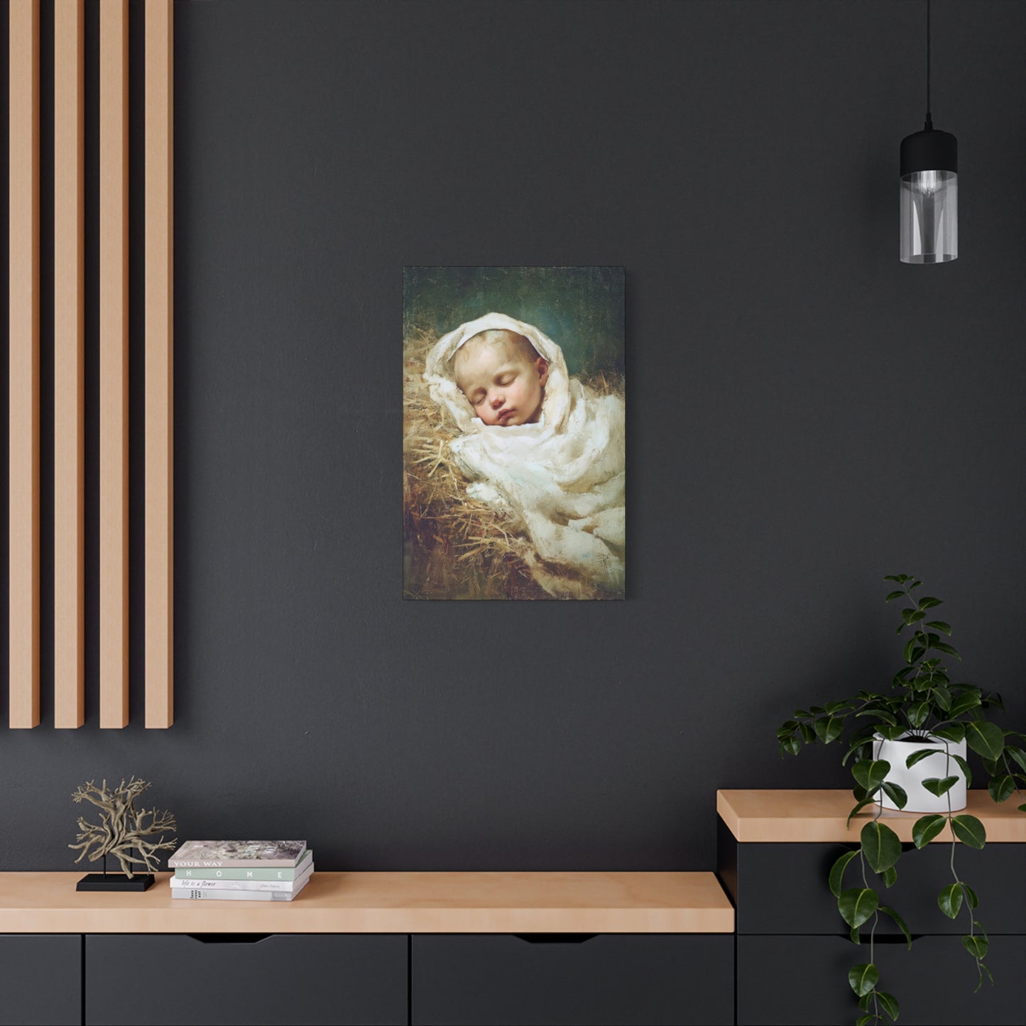 The Christ Child Resting in the Silence of the Manger - Gallery Wrapped Canvas - Print - Religious Art for your Home - Catholic Art Print