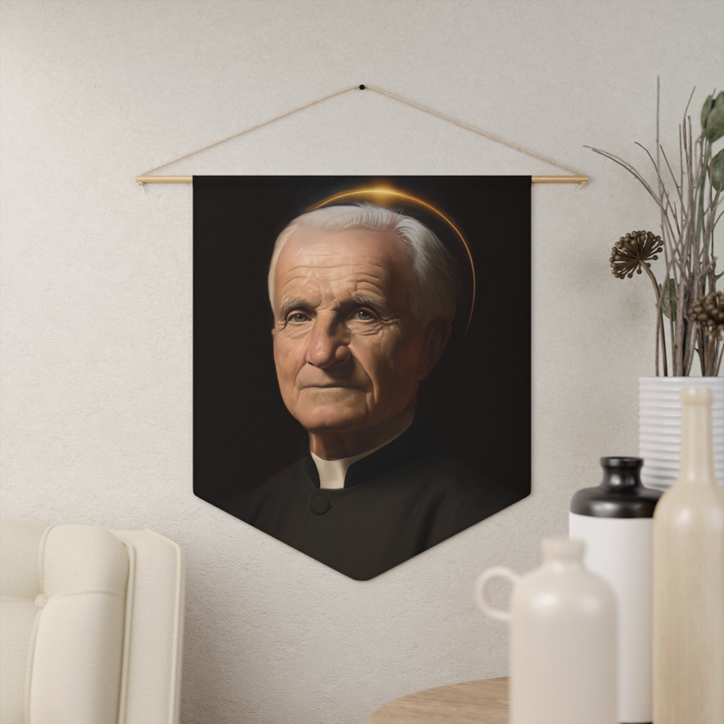 Saint André Bessette Pennant / Banner / Wall Hanging - Prayer room art - Catholic Home Art - Large Saint Art for your home - 18" x 21"