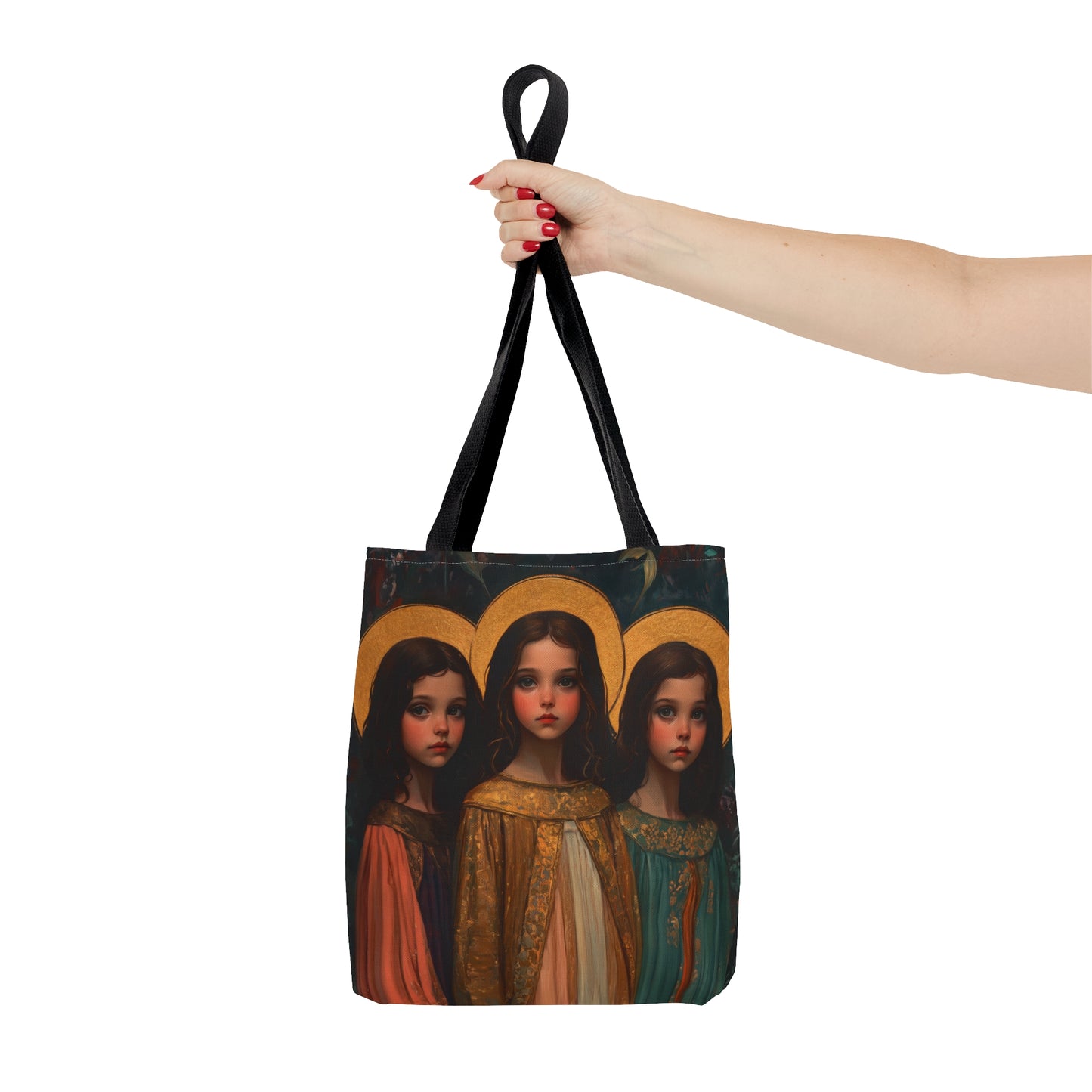 Saints Faith, Hope and Charity - Tote Bag - Large Medium Small Faith Art Bag - Catholic Faith Purse - Double Sided