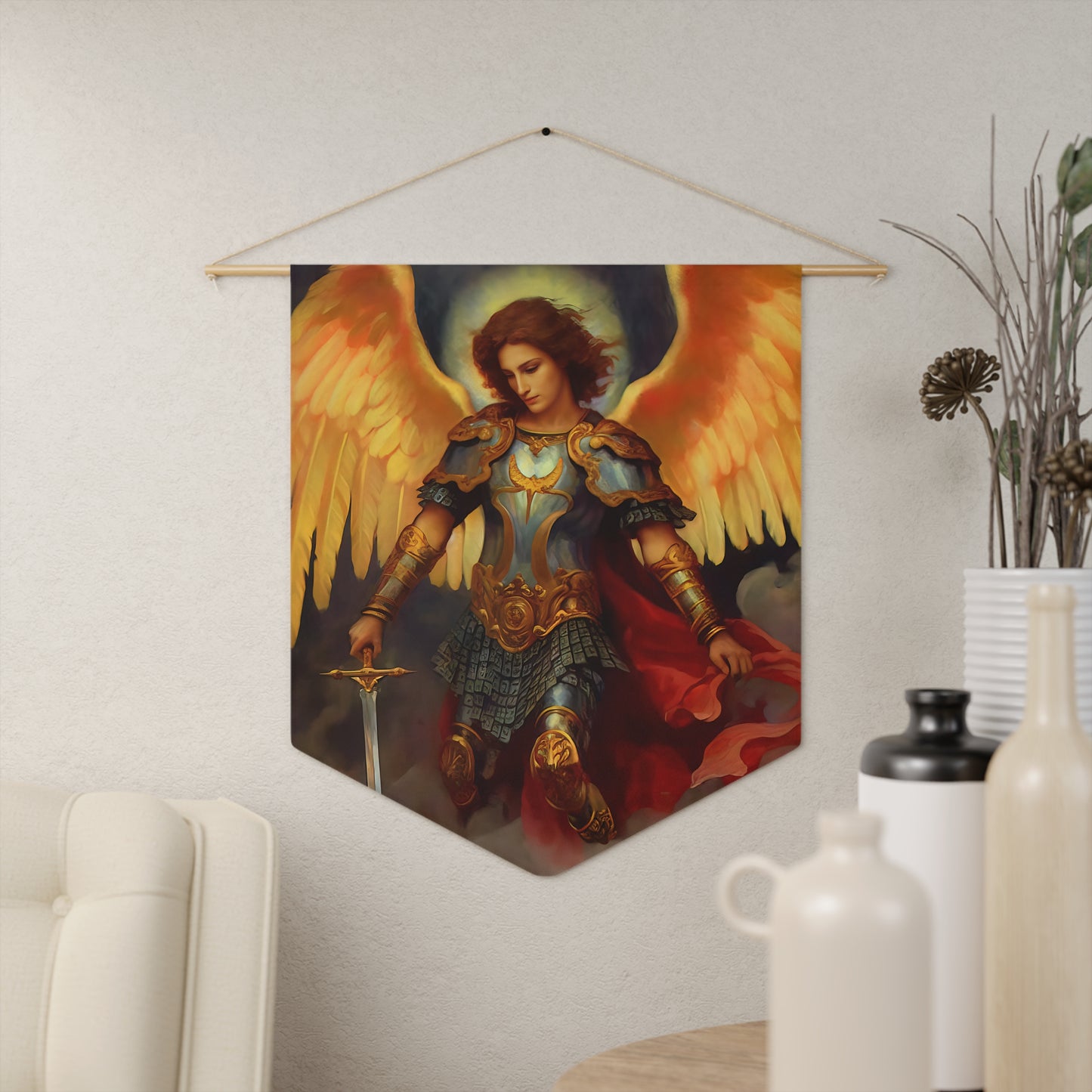 Saint Michael the Archangel Wall Banner / Wall Hanging - Prayer room art - Catholic Home Art - Large Saint Art for your home - 18" x 21"