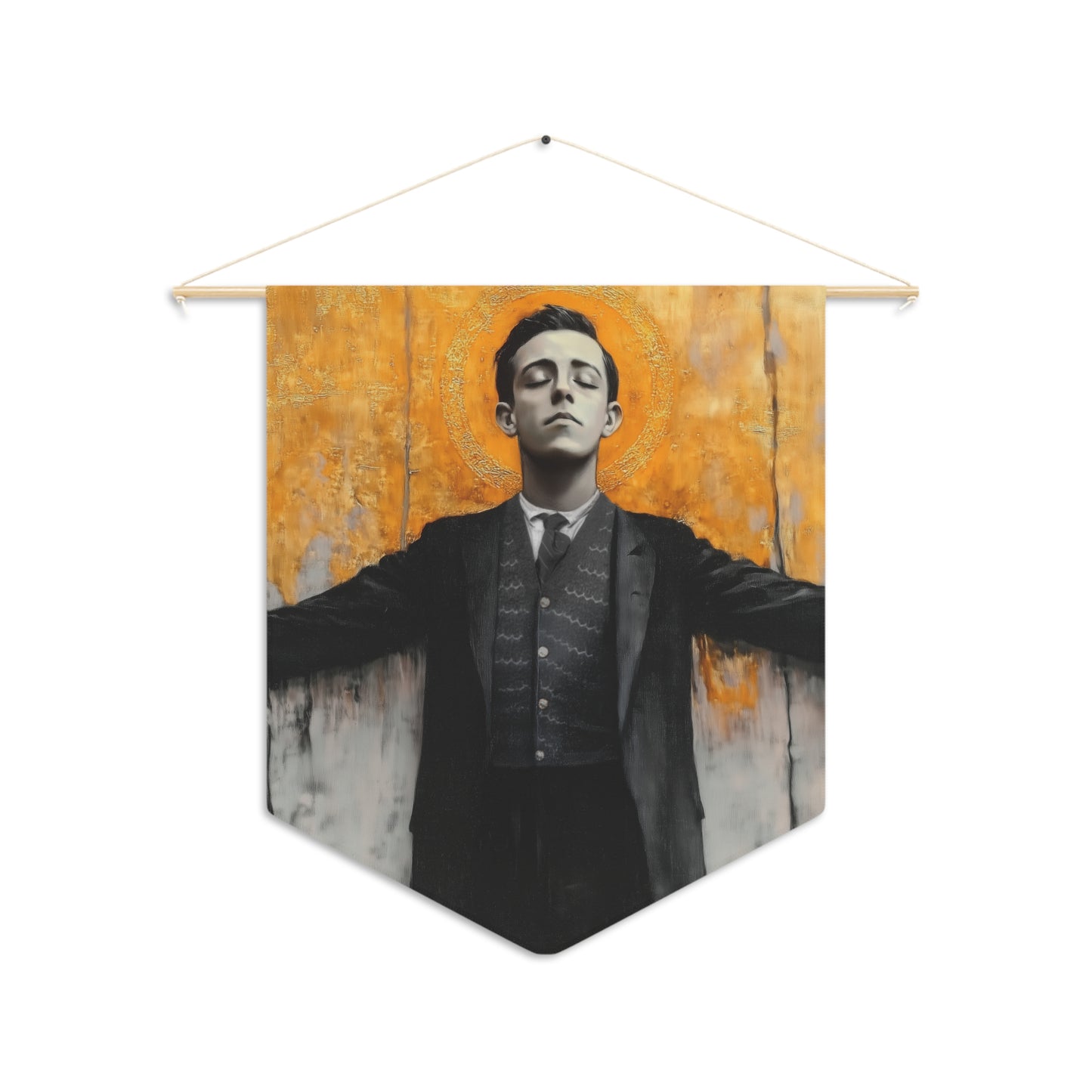 Blessed Miguel Pro - Pennant / Banner / Wall Hanging - Prayer room art - Catholic Home - 18" x 21" - Catholic Saint Martyr Art