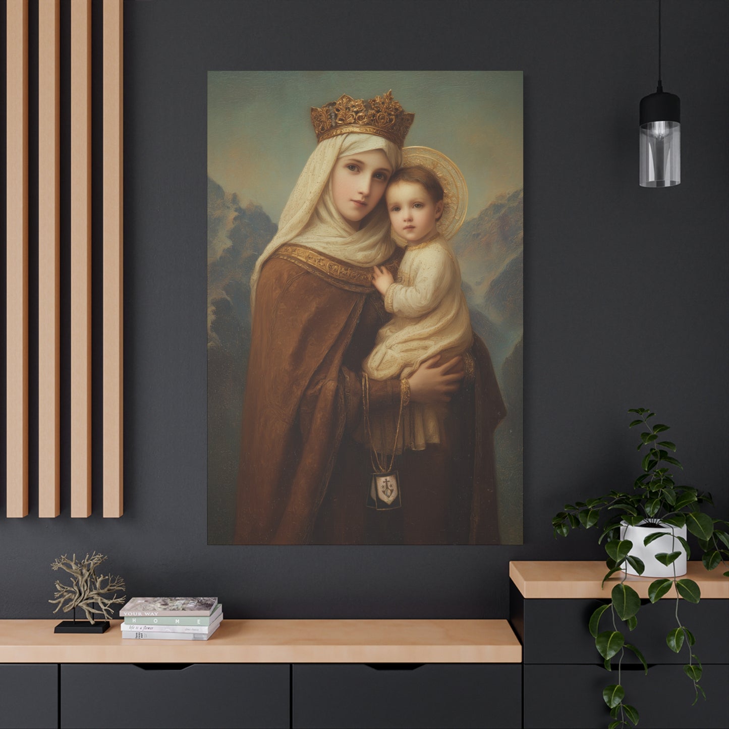 A Cord Between Heaven and Earth - Our Lady of Mount Carmel Wrapped Canvas Print - Multiple Sizes - Catholic Home art Matte Canvas, Stretched
