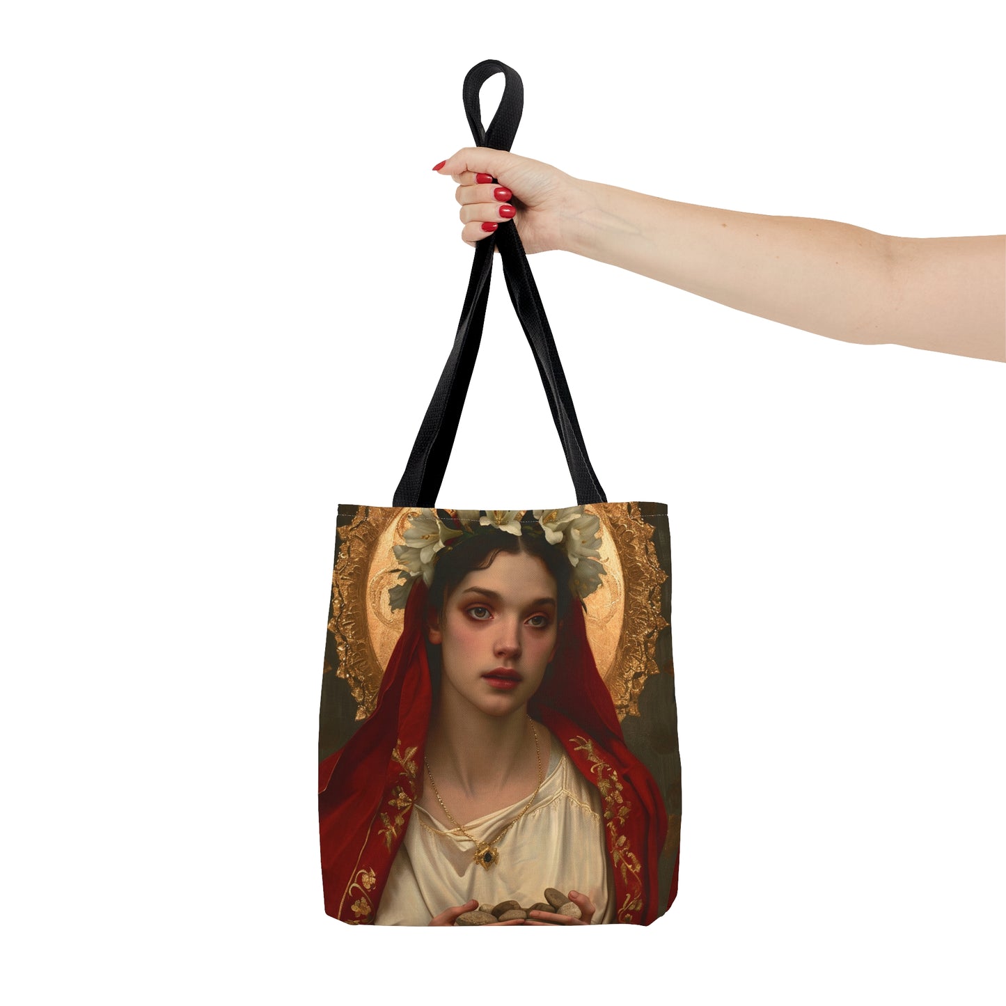 Saint Emerentiana Tote Bag - Large Medium Small Faith Art Bag - Carry all reusable Art purse - Double Sided - Religious Saint Art