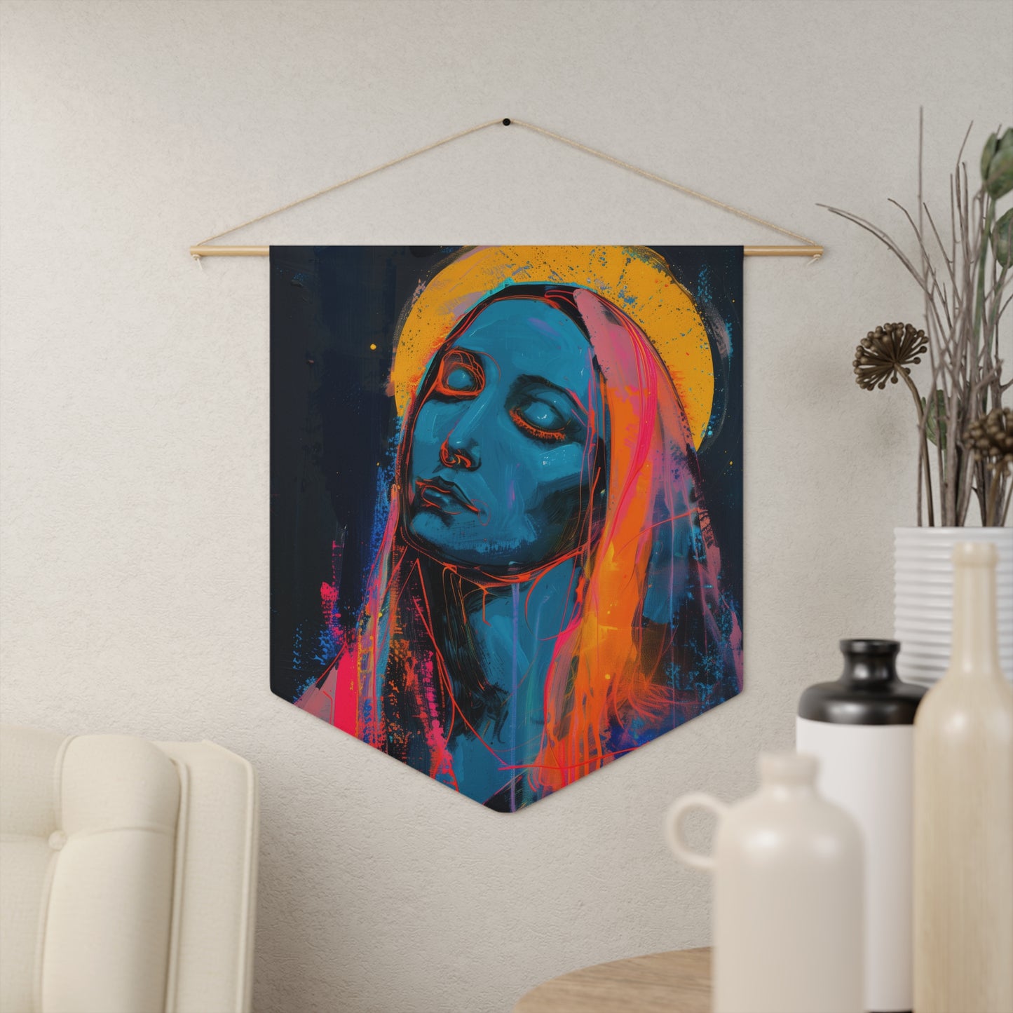 Mary, Mother of God - Mother of Eternal Wisdom Pennant / Banner / Wall Hanging - Prayer room art - 18" x 21" - Catholic Gift