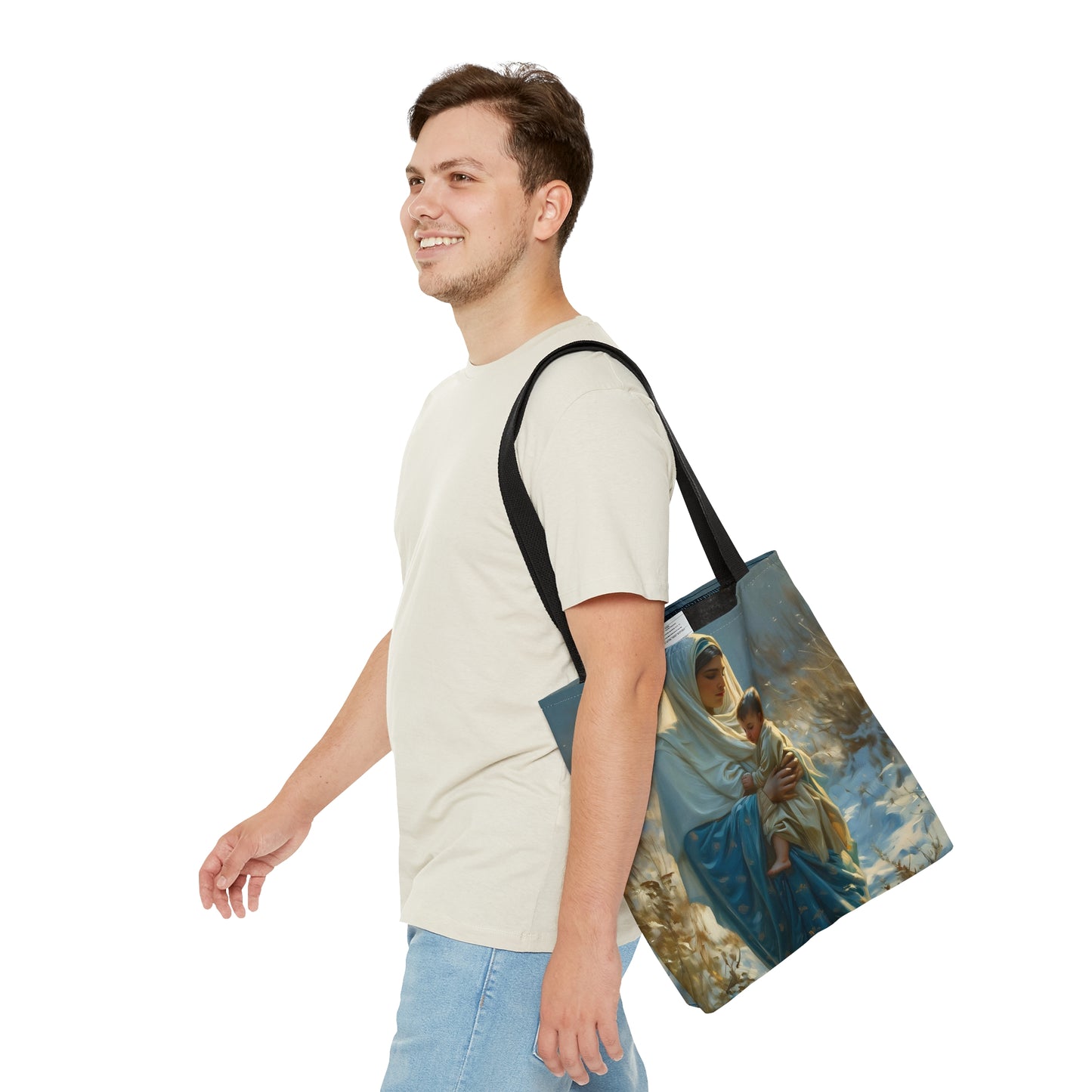 Snowfall of Grace - Our Lady's Winter Radiance - Our Lady of the Snows Tote Bag - Large Medium Small Faith Art Bag