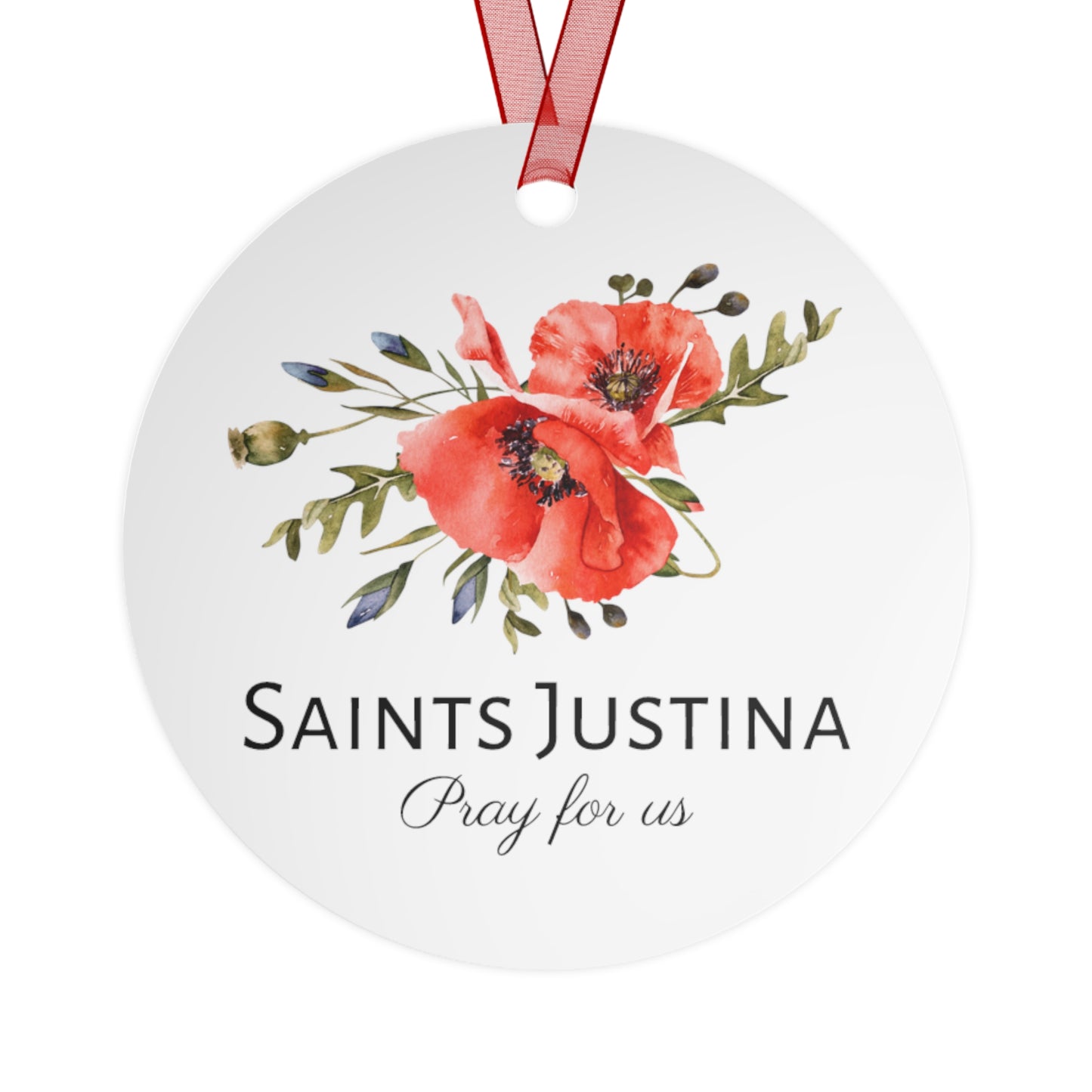 Saint Justina Metal Ornament - Religious Holiday Christmas Ornament and Keepsake - Prayer Ornament - Catholic Gift