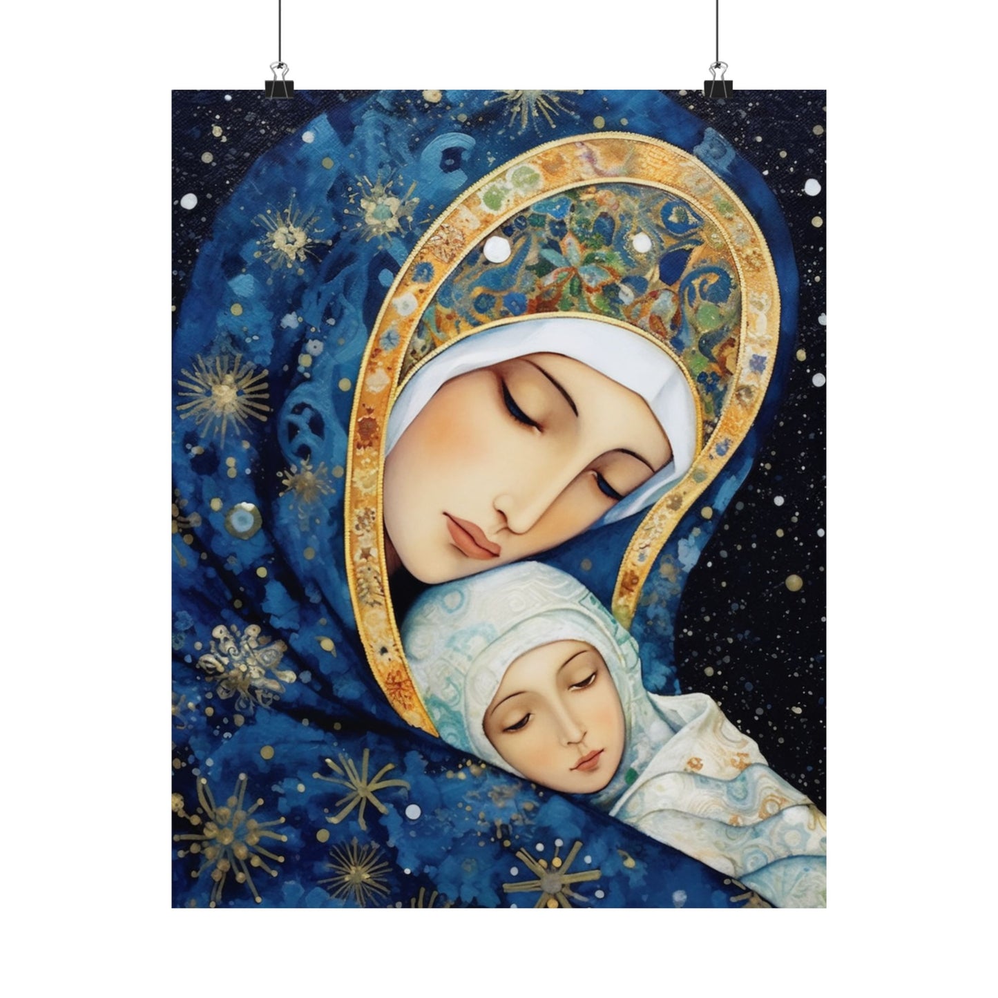 Snowfall's Embrace - Our Lady of the Snows Poster Print - Sanctified Souls Print - Multiple Sizes - Premium Posters - Catholic Art