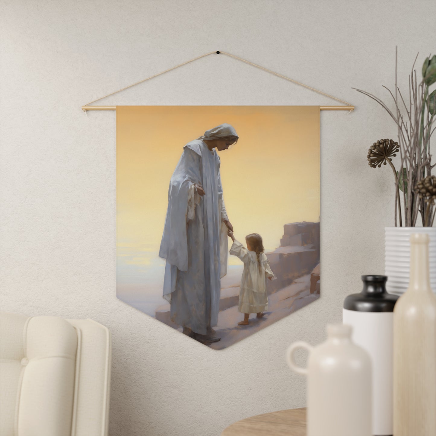 Saint Anne - Mother to Mary -  Pennant / Banner / Wall Hanging - Prayer room art - 18" x 21" - Catholic - Large Banner