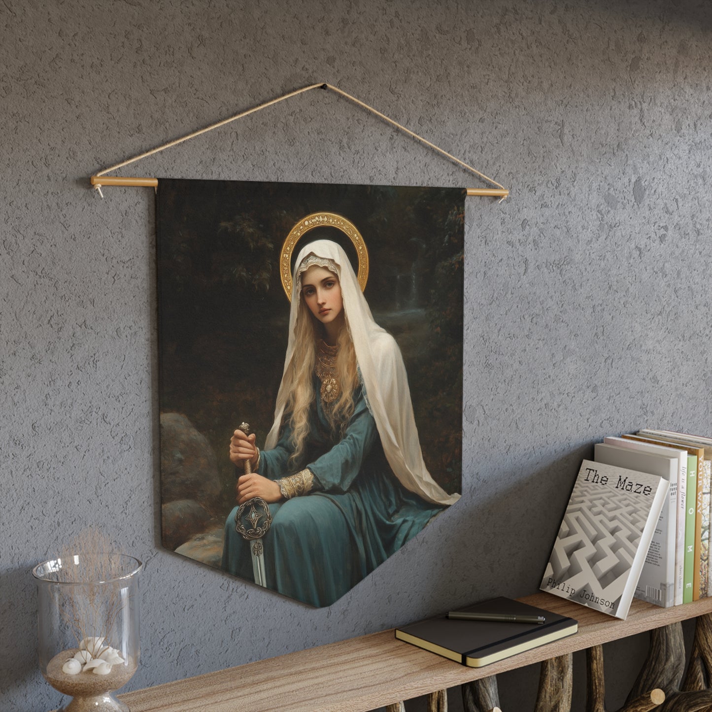 Saint Winifred Pennant / Banner / Wall Hanging - Prayer room art - 18" x 21" - Catholic prayer Religious - Large Print