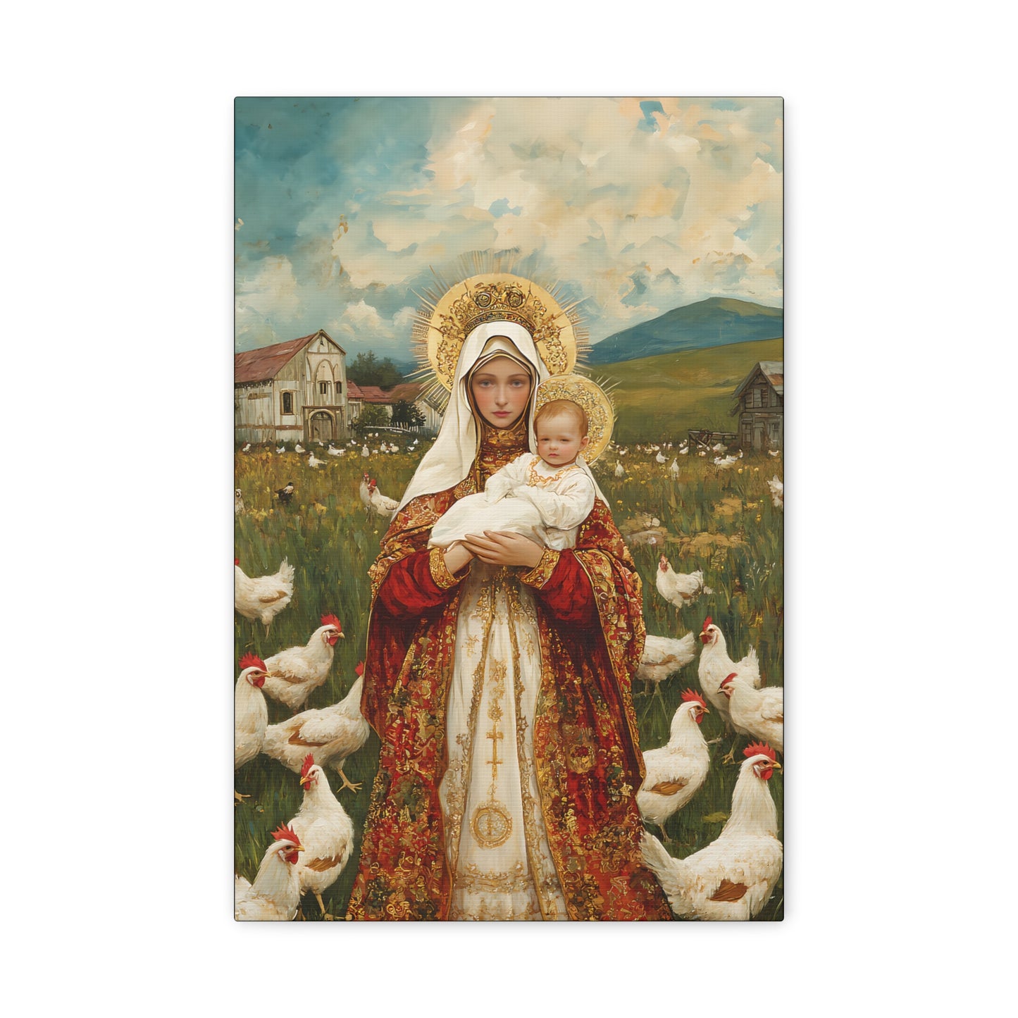 Our Lady of the Hens: Protector of the Humble Flock - Museum Wrapped Canvas - Print - Religious Art for your Home - Christian print