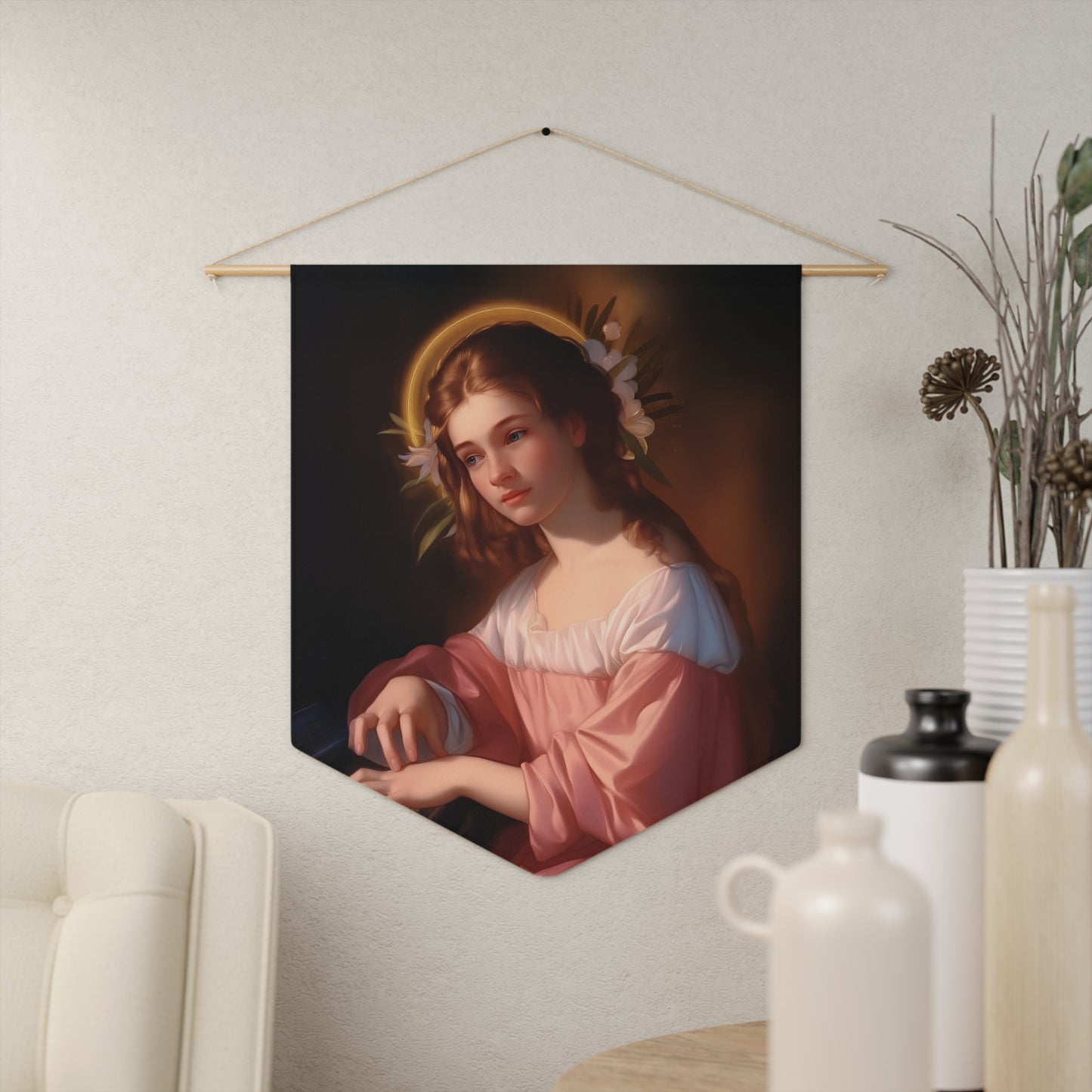 Saint Cecilia Pennant / Banner / Wall Hanging - 18" x 21" - Catholic prayer Religious - Large