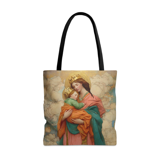 Our Lady, Strong and Tender - Mary, Help of Christians Tote Bag - Large Medium Small Faith Art Bag - Catholic Faith Purse - Double Sided