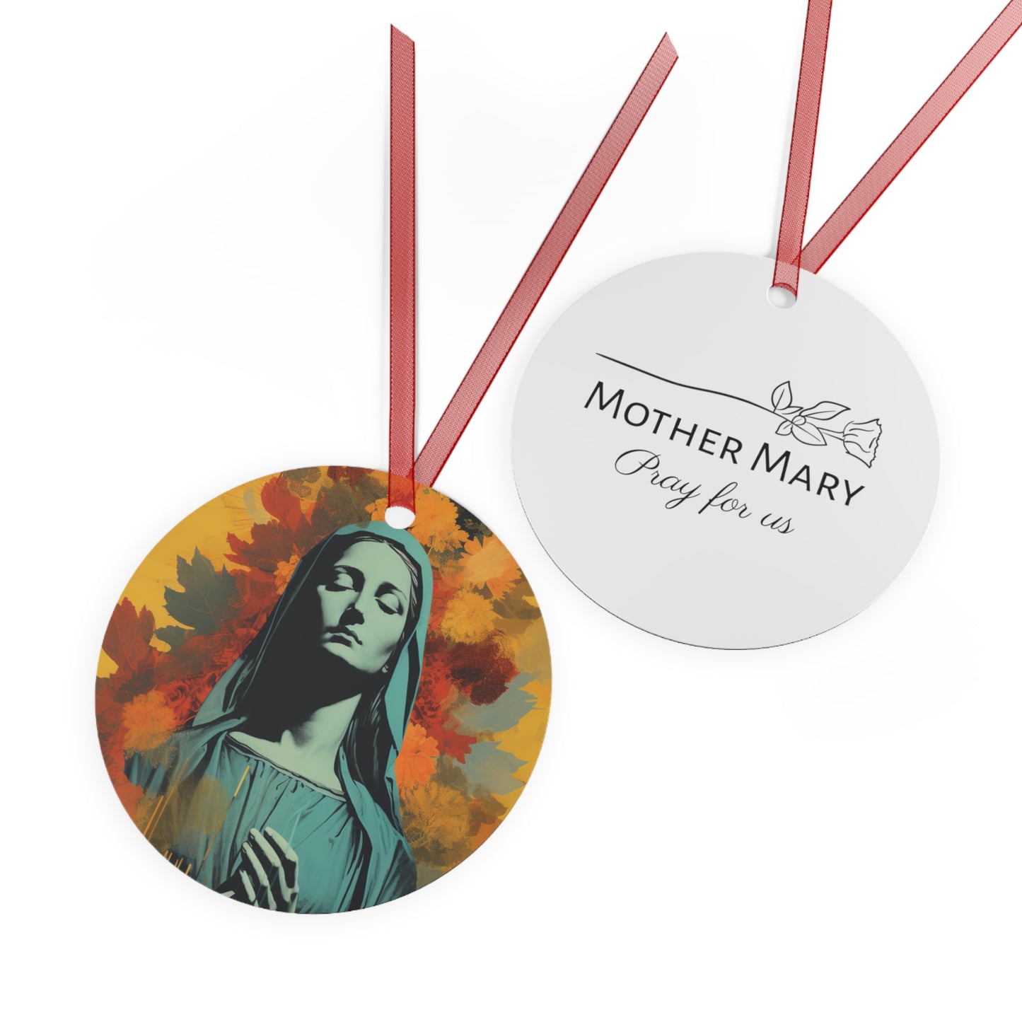 Virgin of Peace - Mother Mary Collage Art Metal Ornament - Religious Holiday Christmas Ornament and Keepsake - Double sided - Virgin Mary