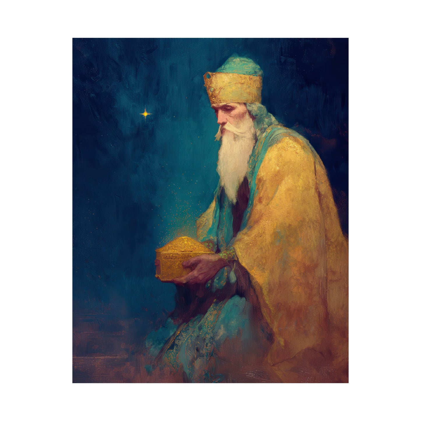 Caspar and the Offering of Worship - 3 Wise Men - Sanctified Souls Print - Multiple Sizes - Premium Matte Vertical Posters