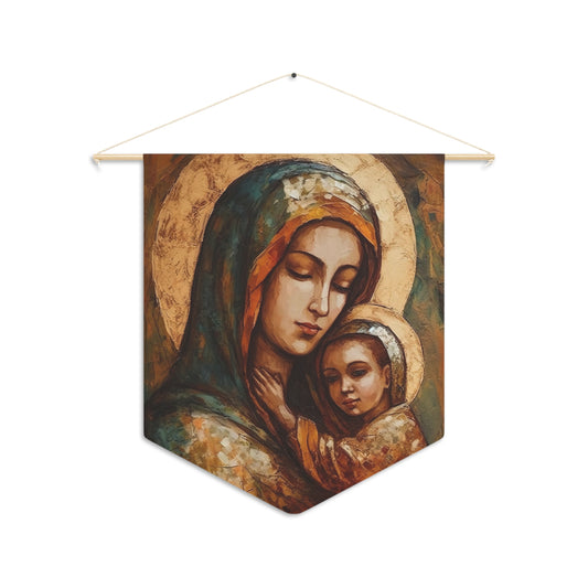 Mother's Blessing - Virgin Mary and the Christ Child Wall Banner / Wall Hanging - Prayer room - Catholic Home - 18" x 21"