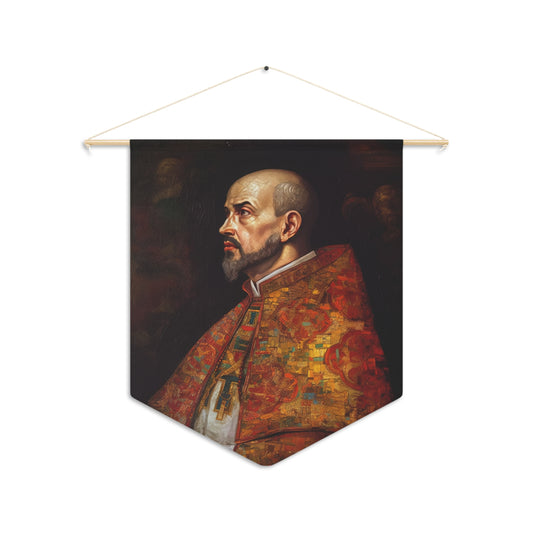 Ignatius of Loyola Wall Banner / Wall Hanging - Unique Religious Art for your home - Prayer room - Catholic Home Art - 18" x 21"