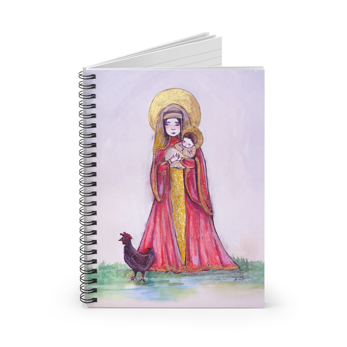Our Lady of the Hens Catholic Spiral Notebook | Marian Devotional Journal | Hand-Drawn Virgin Mary Sacred Art Notebook