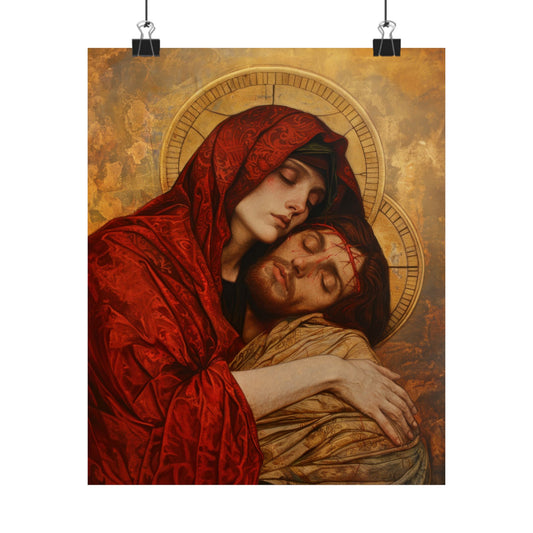 Eternal Sorrow - Mary's Mourning Beneath the Cross - Sanctified Souls Print - Multiple Sizes - Premium Posters - Catholic Art - Christian