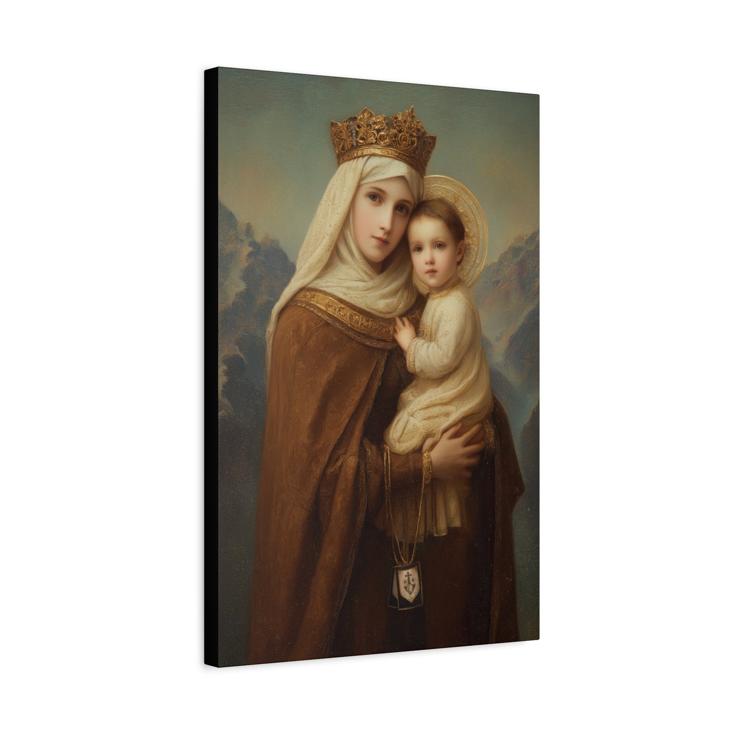 A Cord Between Heaven and Earth - Our Lady of Mount Carmel Wrapped Canvas Print - Multiple Sizes - Catholic Home art Matte Canvas, Stretched