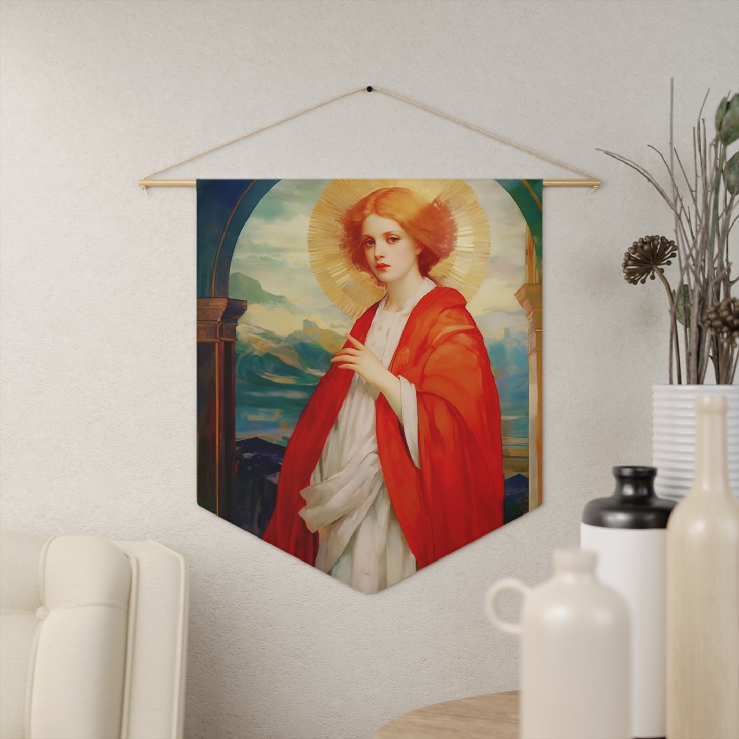 Saint Bibiana Wall Banner / Wall Hanging / Pennant - Prayer room art - Catholic Home Art - Large Saint Art - 18" x 21"