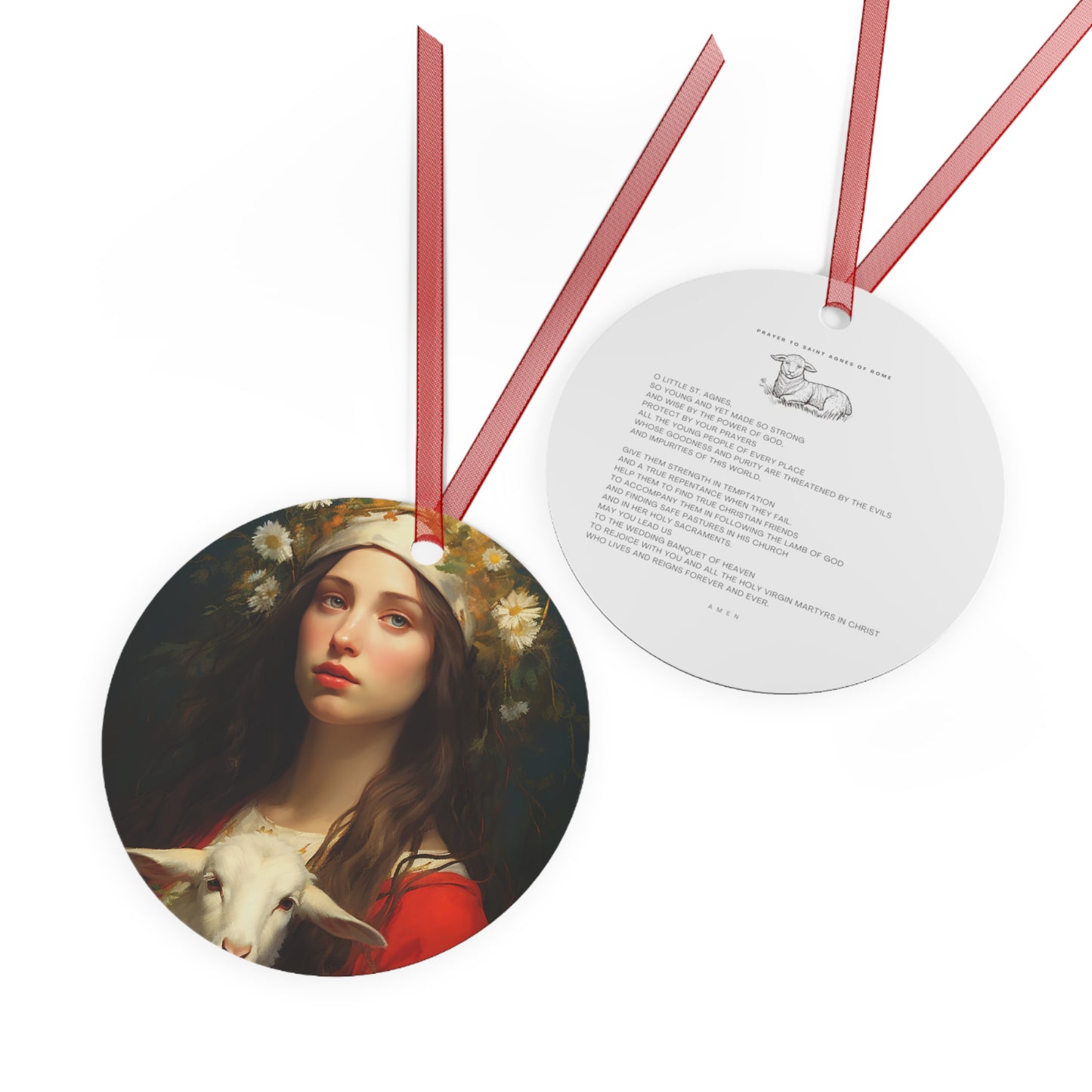 Saint Agnes of Rome Metal Ornament - Religious Holiday Christmas Ornament and Keepsake - Double sided Keepsake Religious Ornament