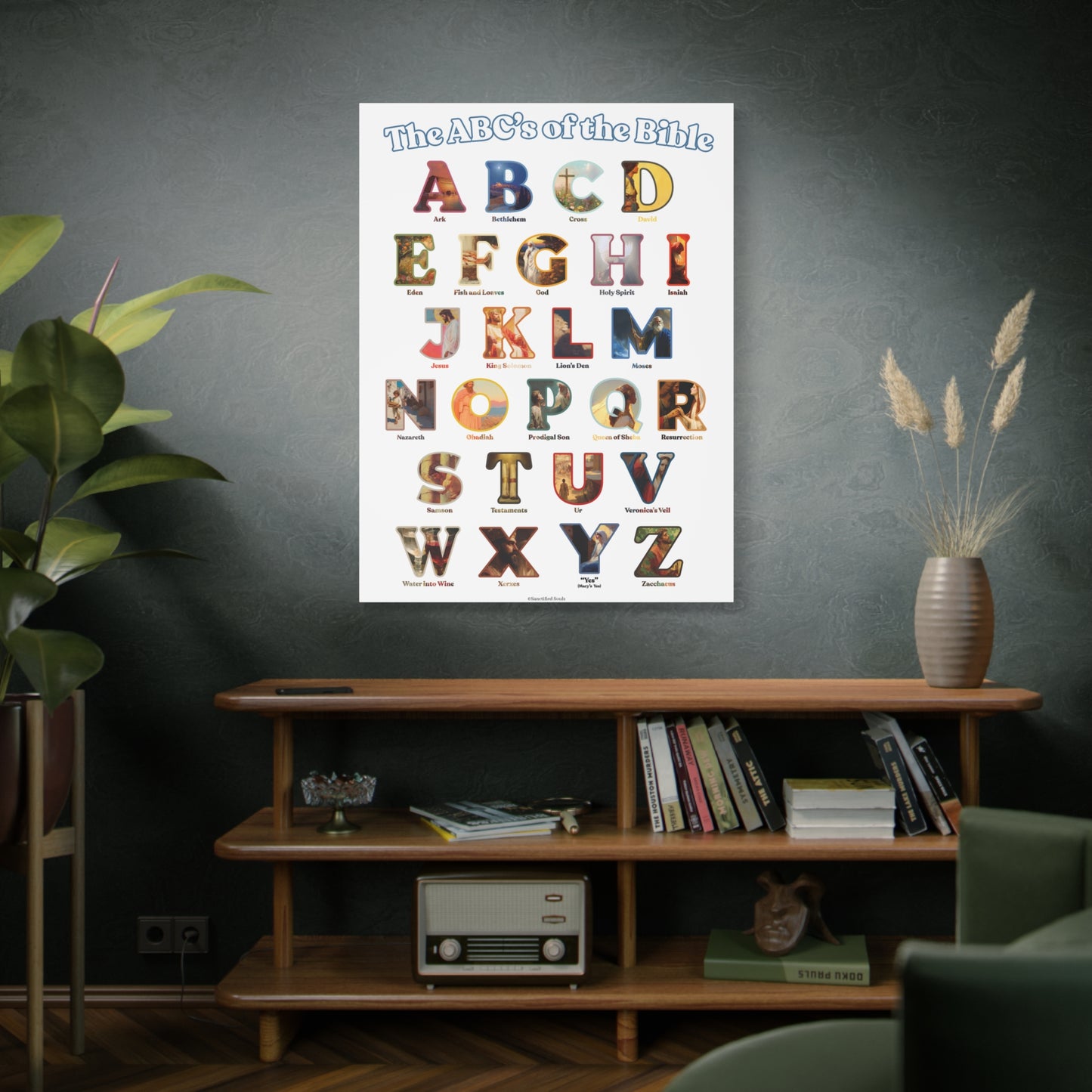 Catholic Bible ABC Prints - Alphabet Canvas - ABCs of the Bible Wall Art - Biblical People Places and Stories -  Homeschool / Sunday School