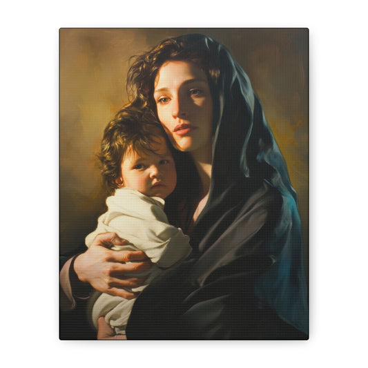 A mother's Gentle Embrace - Mary and The Christ Child - Museum Wrapped Canvas - Print - Religious Art for your Home - Catholic Saint Art