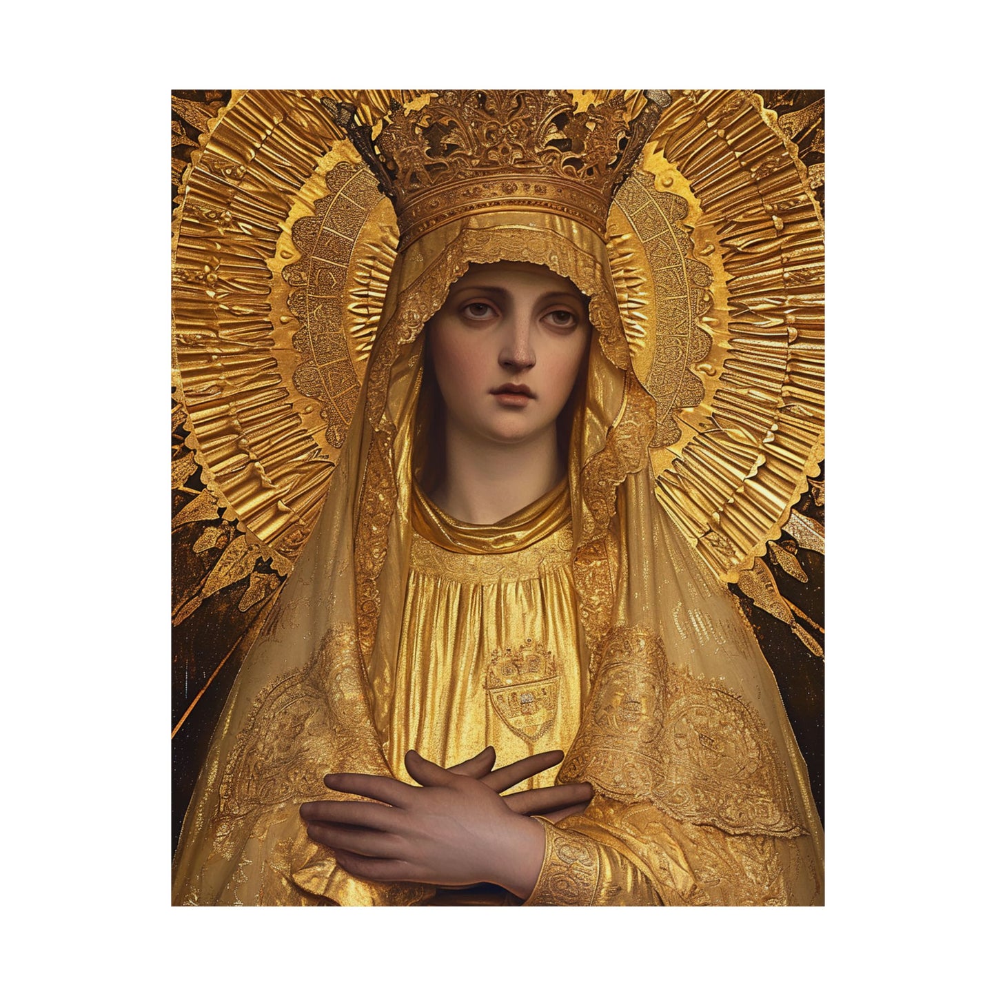 Golden Mary - Radiant Tribute to Our Lady of the Gate of Dawn Poster Print - The Golden Virgin - Multiple Sizes - Premium Matte Posters