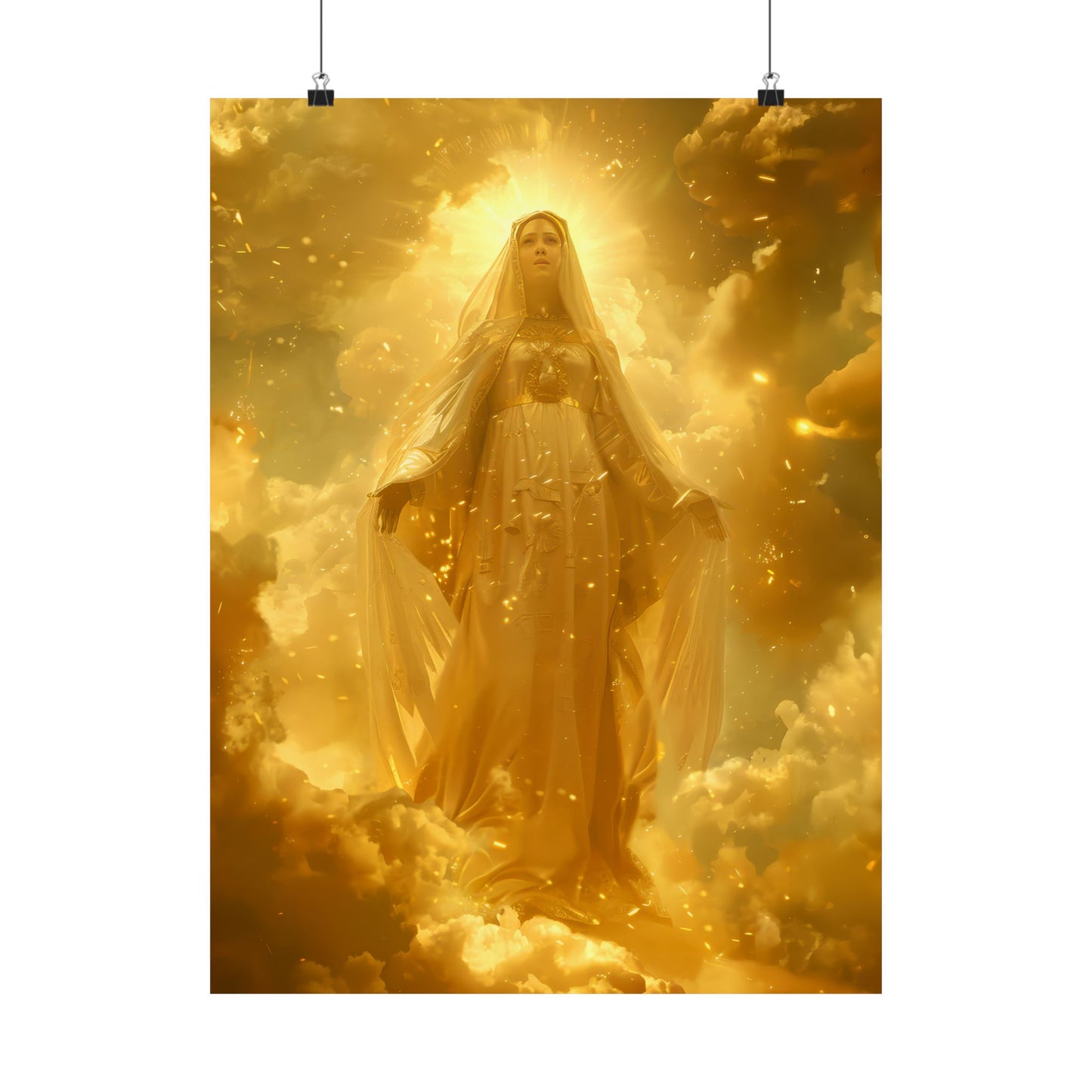 Virgin Mary - Mystical Sun - Golden Mary Poster Print - Sanctified Souls Print - Multiple Sizes - Premium Posters - Catholic Art