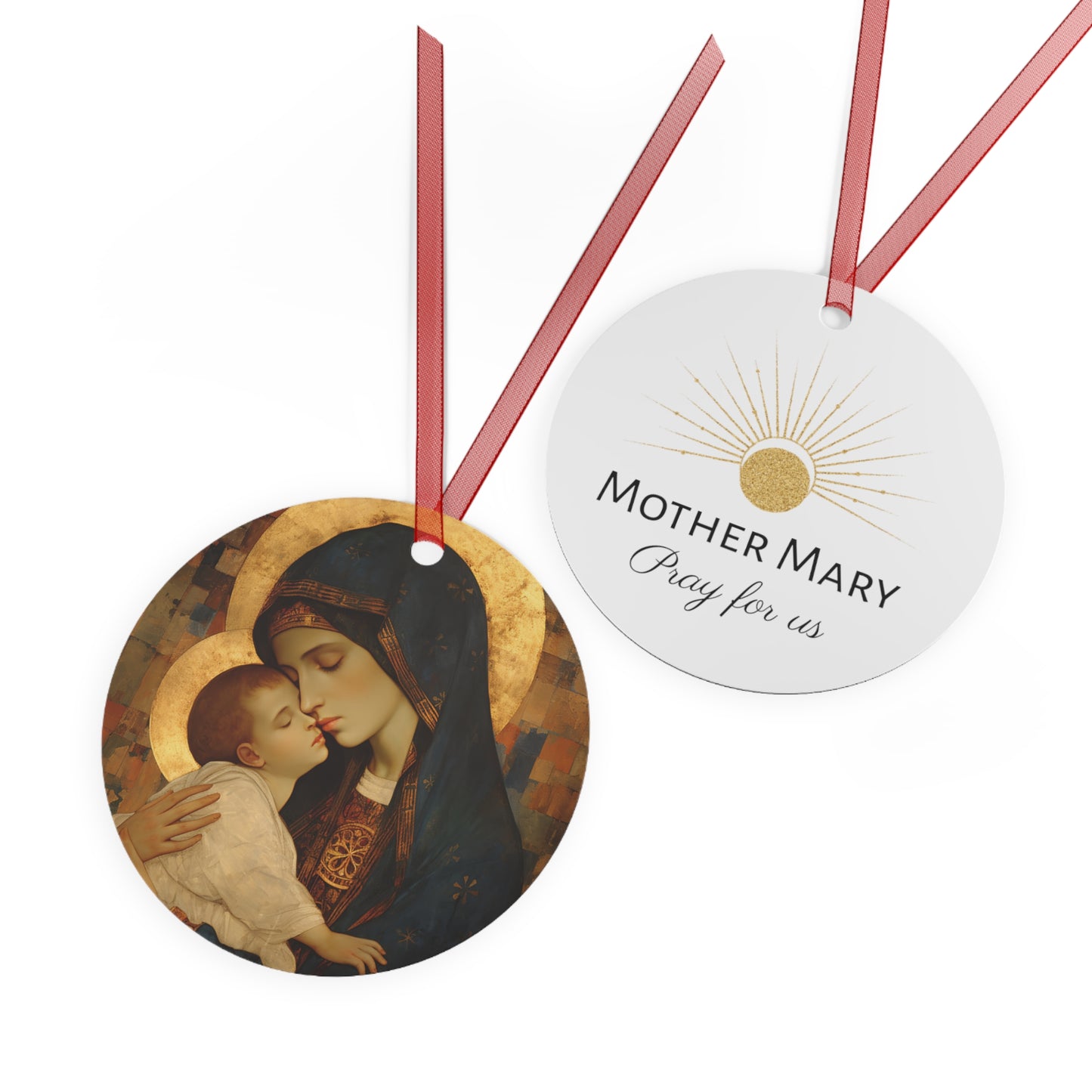 Mother of Mercy Metal Ornament - Religious Holiday Christmas Ornament and Keepsake - Catholic Keepsake - Virgin Mary and Christ Child