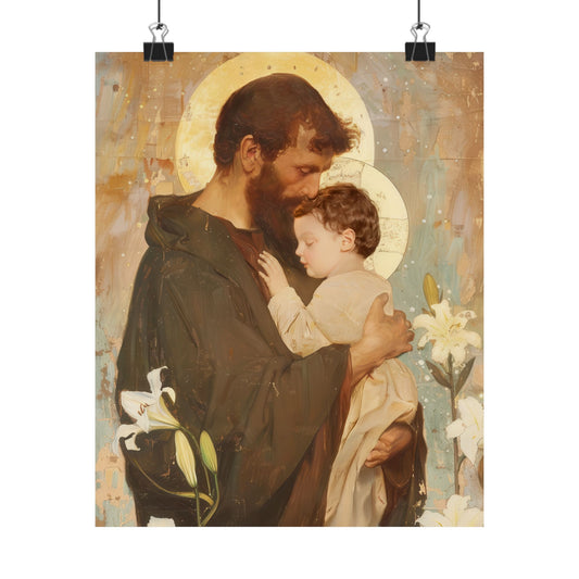 Saint Joseph and the Christ Child  - Sanctified Souls Print - Multiple Sizes - Premium Matte Vertical Posters