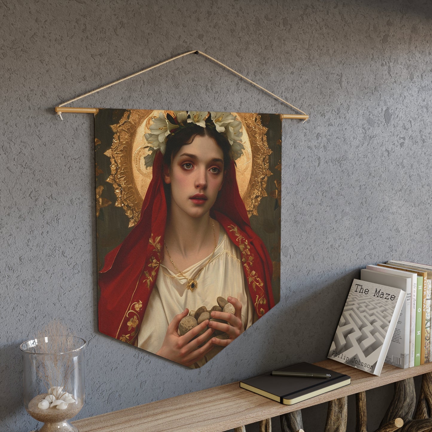 Saint Emerentiana Pennant / Banner / Wall Hanging - Prayer room art - Catholic Home Art - Large Saint Art for your home - 18" x 21"