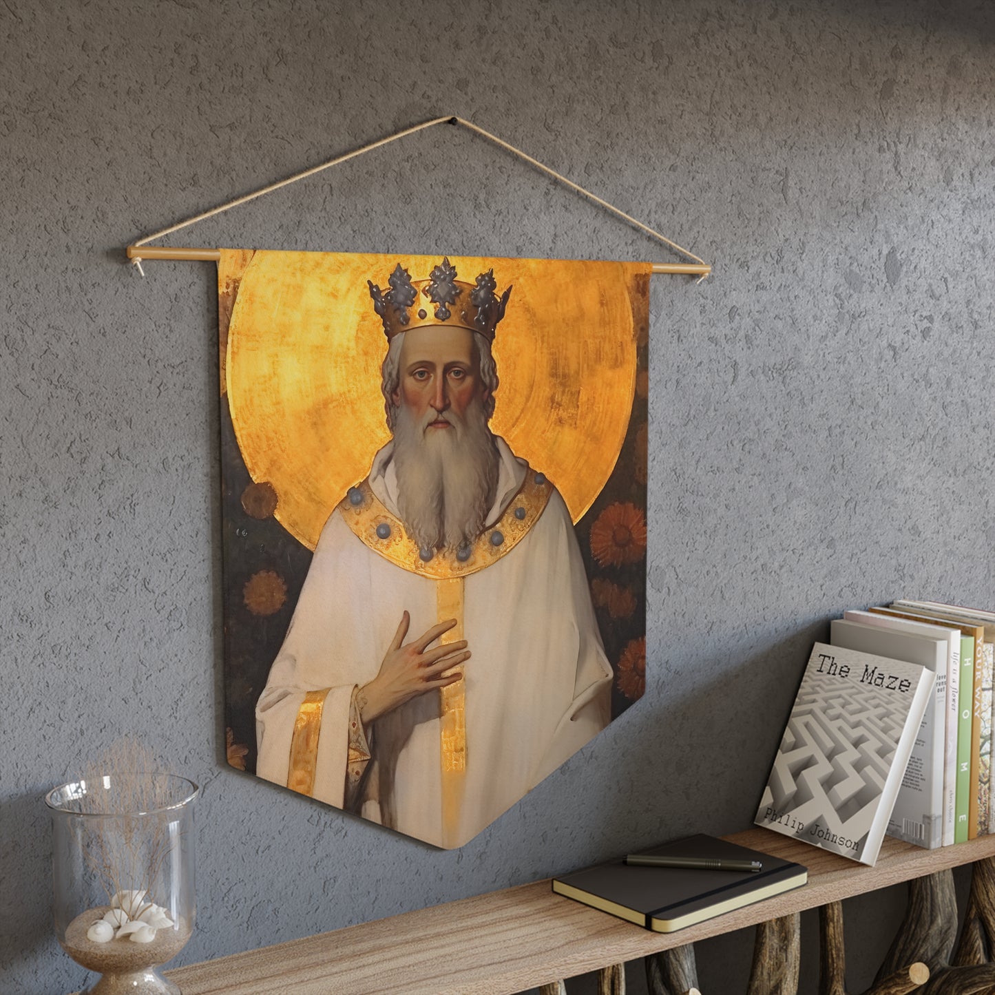 Saint Edward the Confessor Wall Banner / Wall Hanging - Prayer room art - Catholic Home Art - Large Saint Art - 18" x 21"