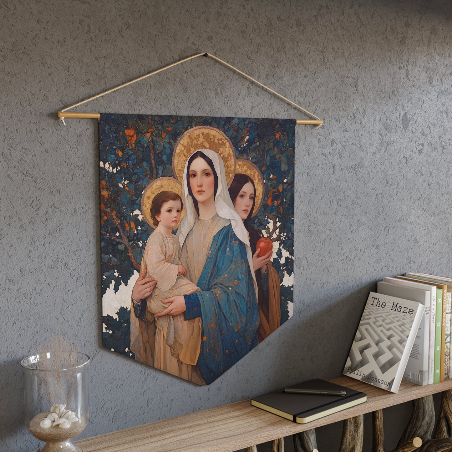 New Eve / Mary, The New Eve - Mother Mary Title - Marian Art - Pennant / Banner / Hanging - Catholic - Large - 18" x 21"
