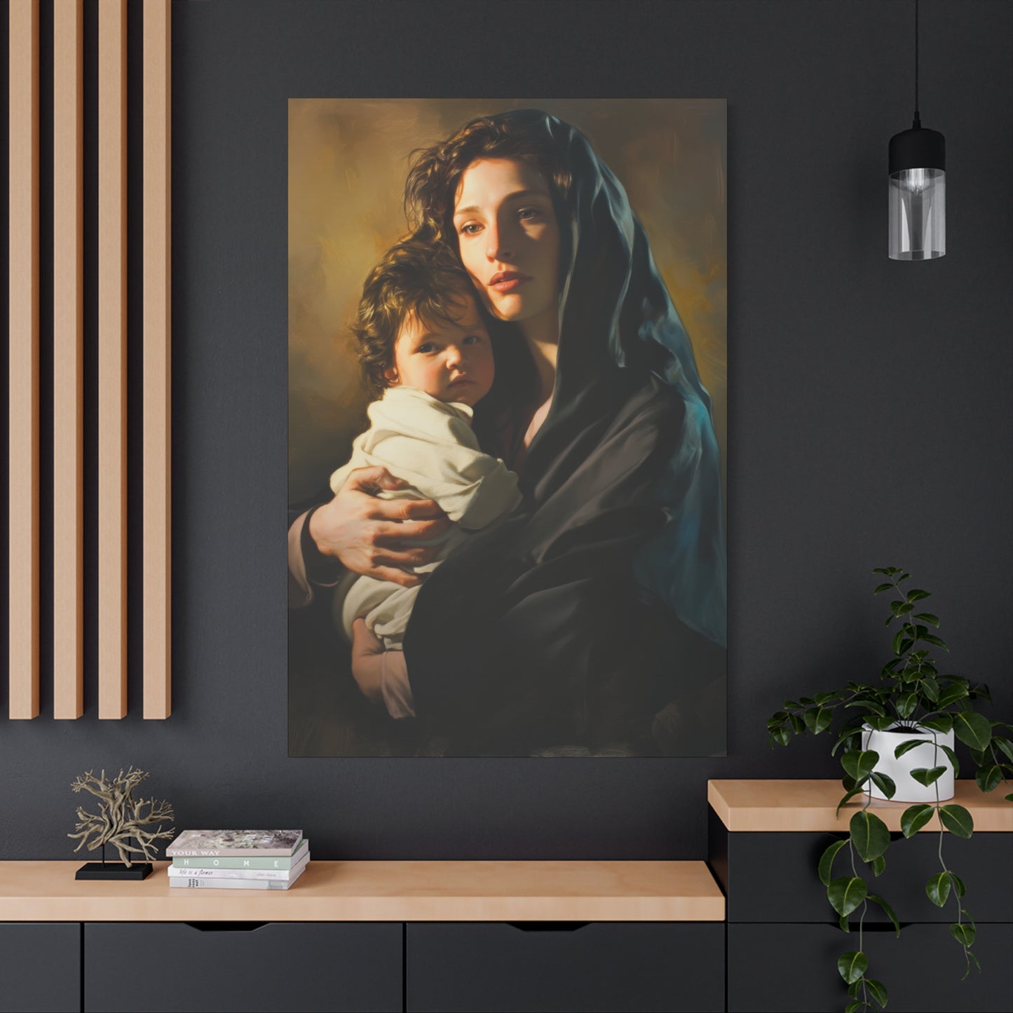 A mother's Gentle Embrace - Mary and The Christ Child - Museum Wrapped Canvas - Print - Religious Art for your Home - Catholic Saint Art